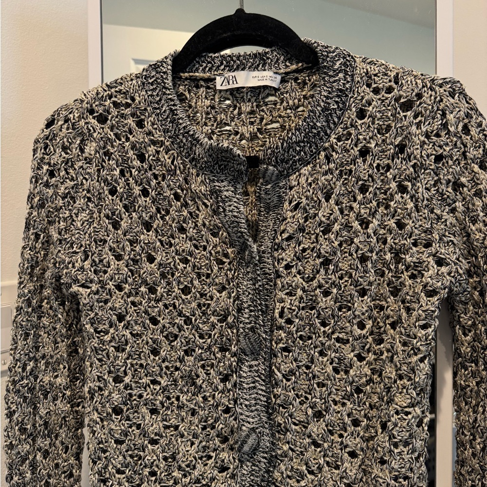 Zara Black and White Cardigan Sweater